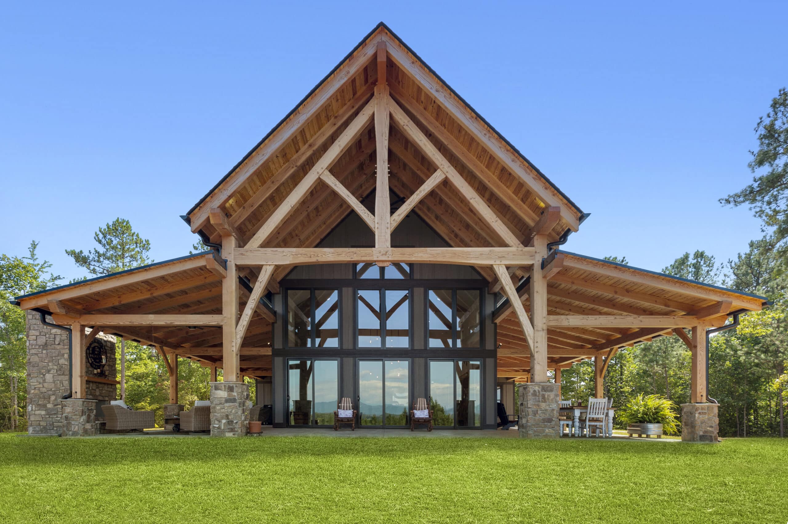 Western North Carolina luxury home exterior showcasing thoughtful design and stone craftsmanship.