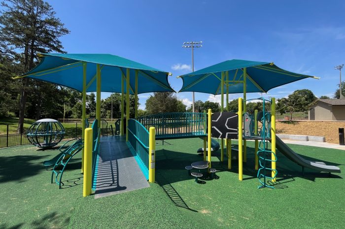 Colorful playground with slides and tunnels